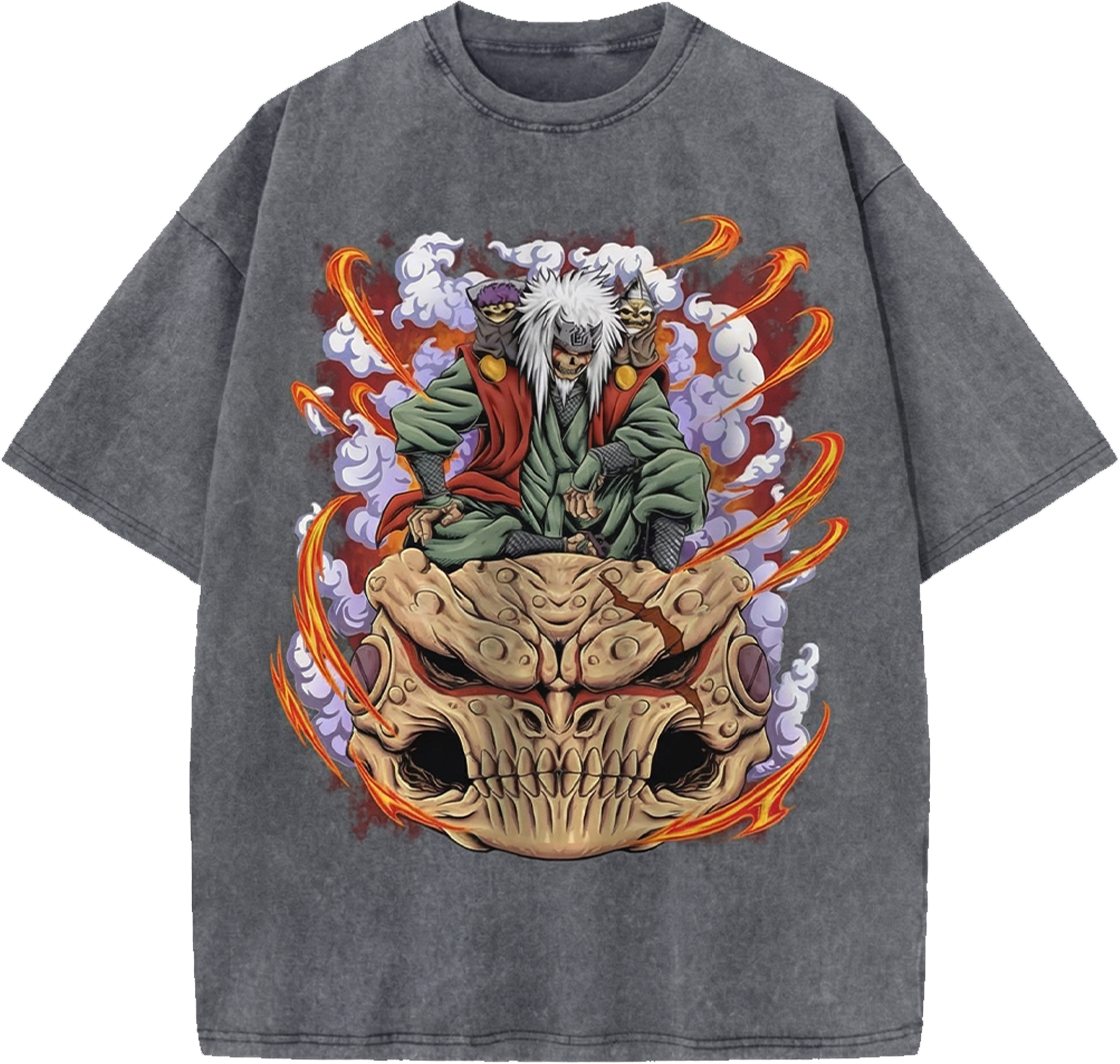 Skull Jiraiya Naruto Heavyweight Oversized Washed Tee - Vintage Anime Japanese Streetwear T-Shirt