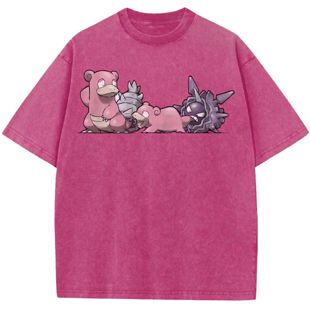 Slowpoke Evolution Line Vintage Washed Tee Cute Pokémon Anime Graphic Streetwear T-Shirt
