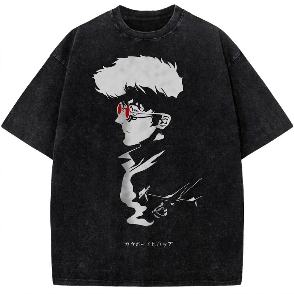 Spike Spiegel Cowboy Bebop Vintage Washed Anime Tee Space Bounty Hunter Minimalist Graphic Streetwear T-Shirt