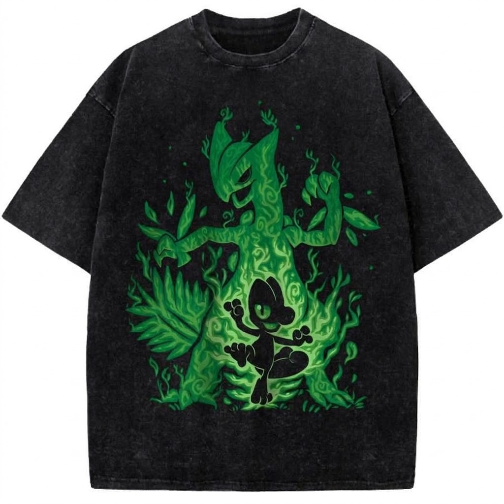 Sprigatito Pokémon Evolution Vintage Washed T-Shirt Grass Starter Anime Graphic Tee