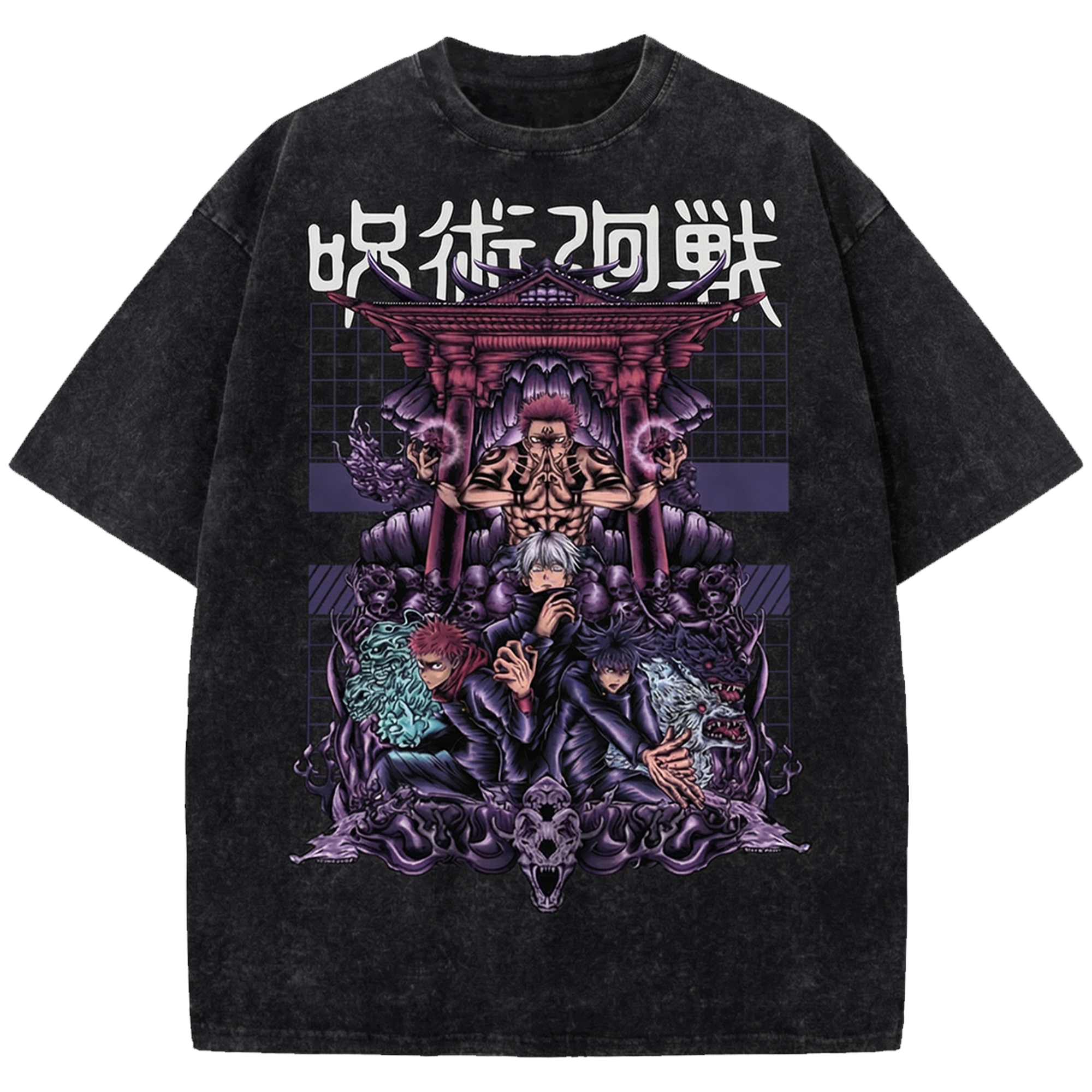 Sukuna, Satoru Gojo, Yuji Itadori Anime Oversized Washed T-Shirt, Jujutsu Kaisen Manga Streetwear Shirt Japanese Vintage Distressed Tee