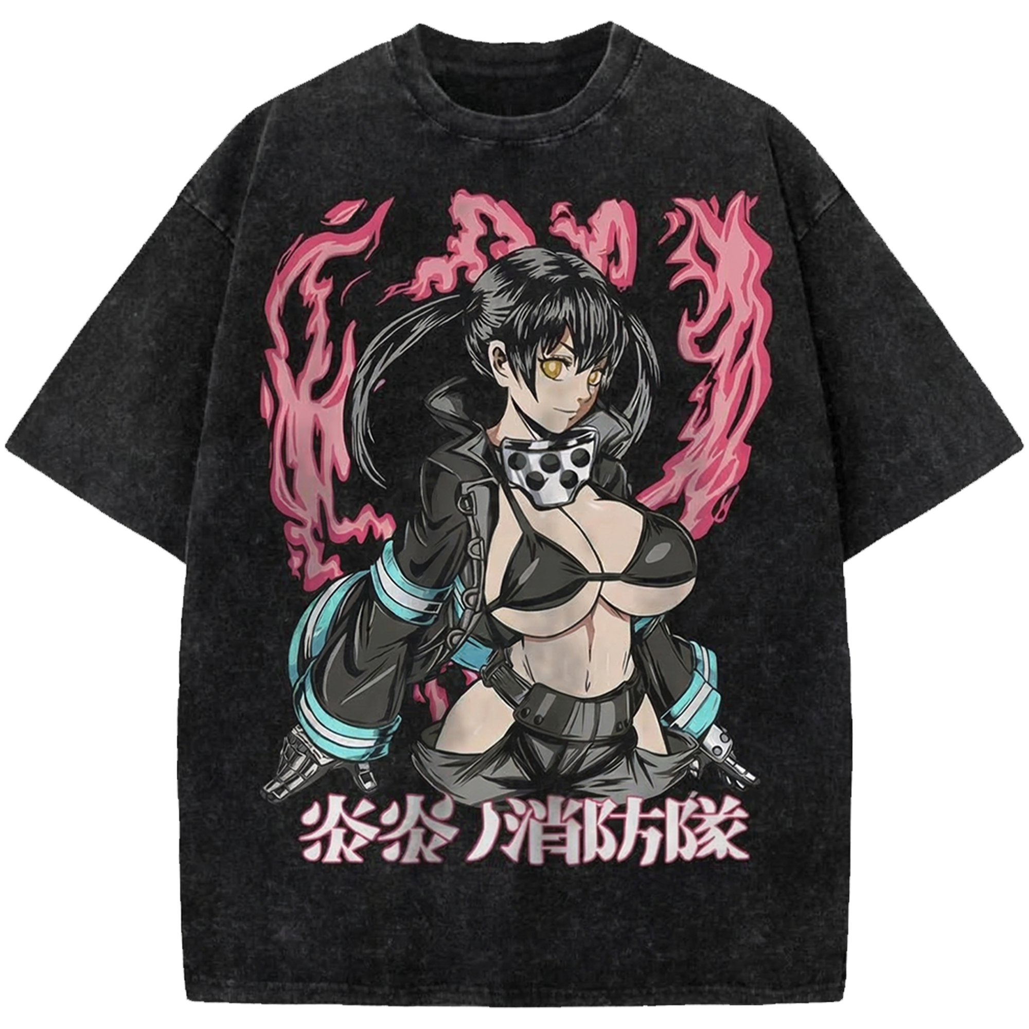 Tamaki Kotatsu Anime Vintage Washed T-Shirt, Fire Force Manga Streetwear Tee Anime Oversized Shirt