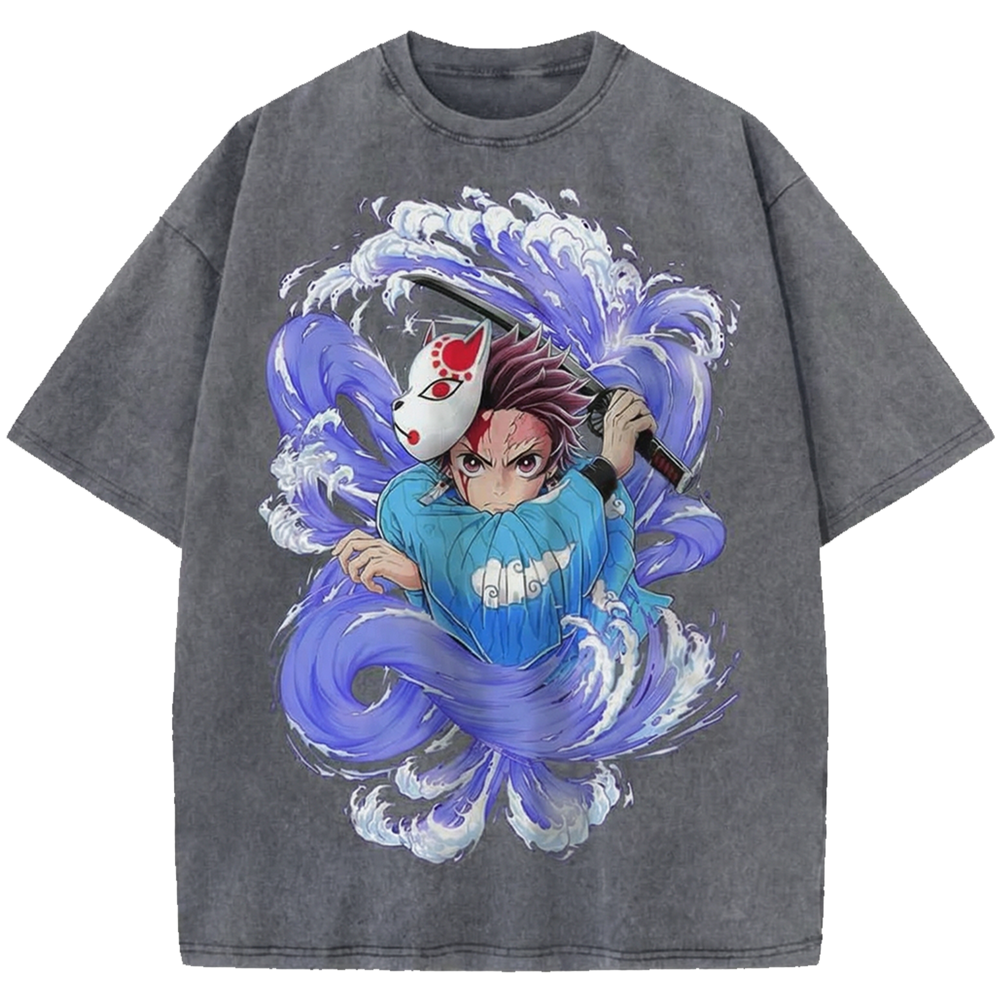 Tanjiro Kamado Demon Slayer Oversized Washed Tee – Retro Manga Streetwear Shirt, Vintage Anime Fans