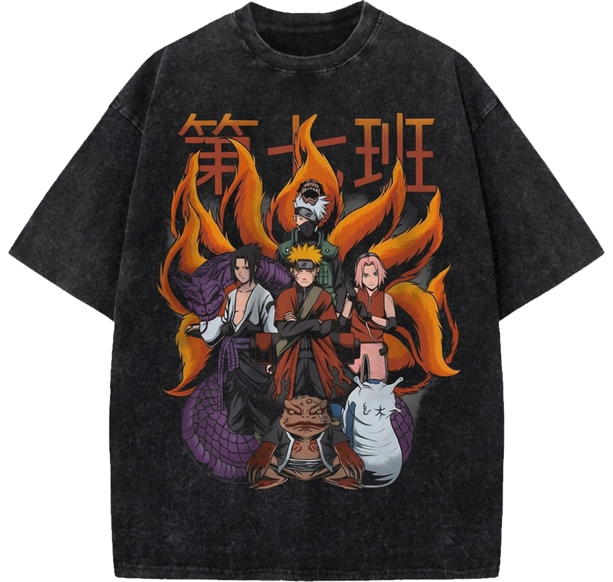 Team 7 Naruto Heavyweight Oversized Washed Tee - Vintage Anime Japanese Streetwear T-Shirt