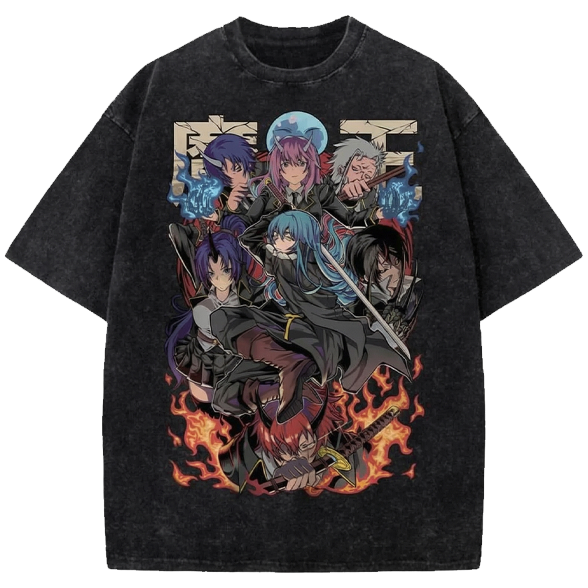 That Time I Got Reincarnated As A Slime Anime Oversized Washed Tee, Vintage Distressed Shirt Japanese Manga Streetwear T-Shirt