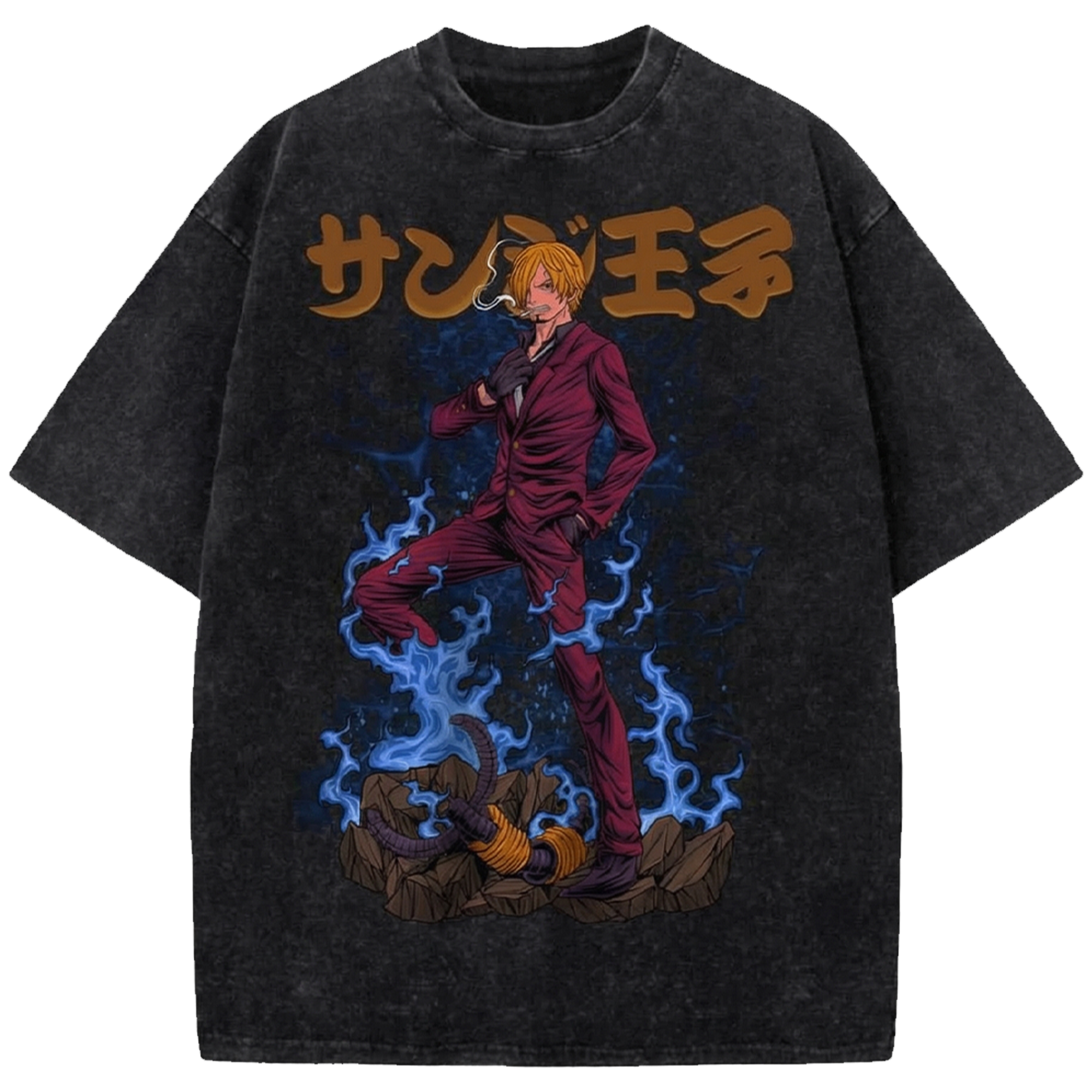 Vinsmoke Sanji One Piece Oversized Washed Tee – Retro Manga Streetwear Shirt, Vintage Anime Fans